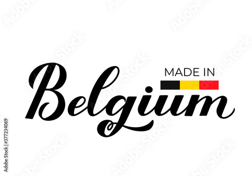 Made in Belgium calligraphy hand lettering lapel. Quality mark vector icon. Perfect for logo design, tags, badges, stickers, emblem, product packaging, etc