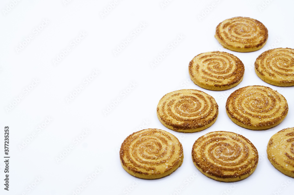 Round cookies sprinkled with sugar. Round cookies. Curled cookies with sugar. Round cookies sprinkled with sugar. Round cookies. Curled cookies with sugar.