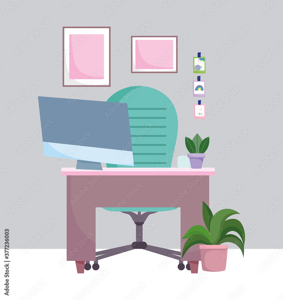 home office workplace desk with computer chair plants and pictures home office workplace desk with computer chair plants and pictures