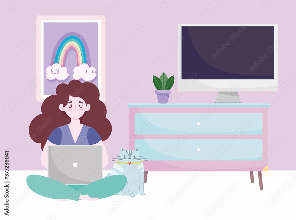 home office workspace, lazy woman sitting on the floor and working with laptop home office workspace, lazy woman sitting on the floor and working with laptop