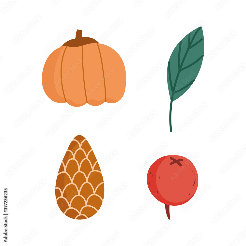 hello autumn pumpkin pinecone leaf and fruit icons hello autumn pumpkin pinecone leaf and fruit icons
