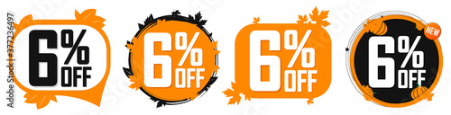 Set Sale 6% off banners, discount tags design template, promo app icons, vector illustration