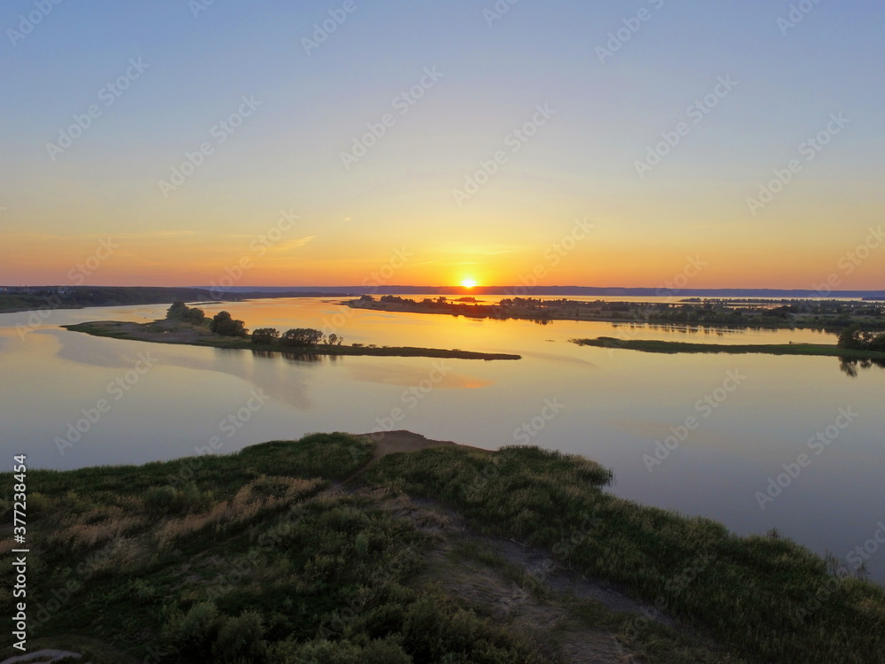 Volga river at sunset near Bolgar. Tatarstan, Russia
