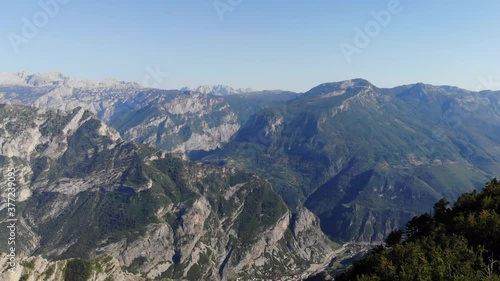 Aerial shot of the Grlo Sokolovo gorge, Korita, Montenegro. Drone view on Incredibly huge canyon, mountain peaks and rocks. photo