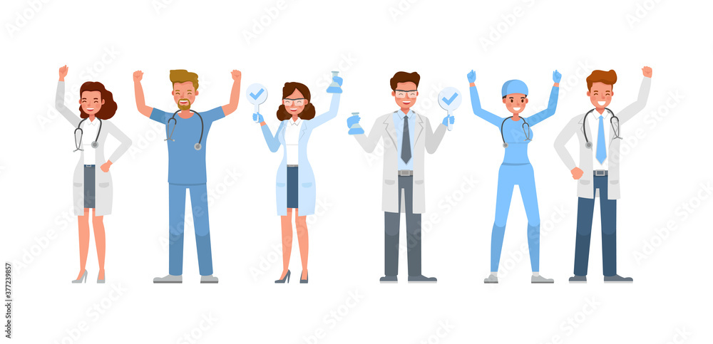 Set of Doctor working character vector design. Presentation in various action with emotions. Set of Doctor working character vector design. Presentation in various action with emotions.