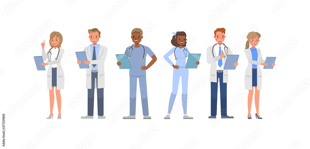 Set of Doctor working character vector design. Presentation in various action with emotions. Set of Doctor working character vector design. Presentation in various action with emotions.