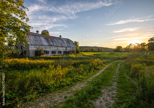 Vermont weathered barn at sunset