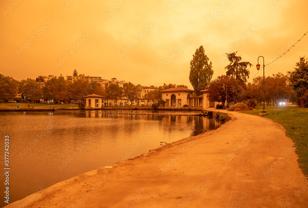 Oakland, California on September 09, 2020, at 12pm. Alameda County is among some of the biggest fires in the state, the CZU fire in Santa Cruz and the fire in the Lake Napa.
