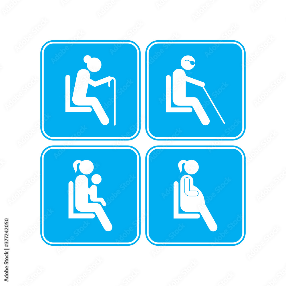 Priority seats for pregnant women, seniors, women and babies. vector illustration Stock Vector