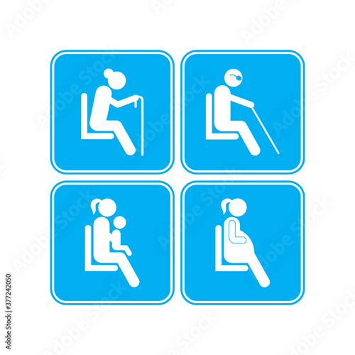 Priority seats for pregnant women, seniors, women and babies. vector illustration