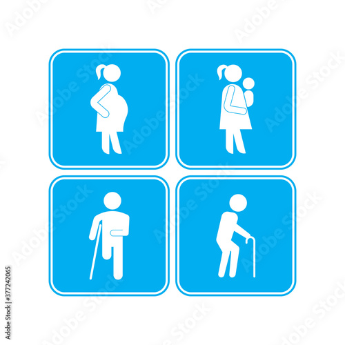 Priority seats for pregnant women, seniors, women and babies. vector illustration