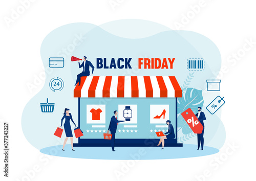 black friday Online shopping. tablet shop,  E-commerce, bags purchasing  Online e-commerce, marketing purchase,