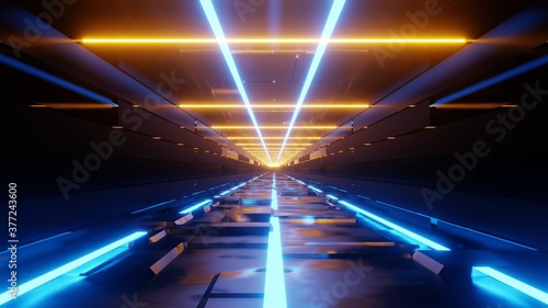 Fototapeta Naklejka Na Ścianę i Meble -  Sci Fi Hallway with Neon lights Background