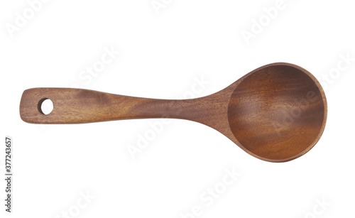 Dark brown wooden spoon isolated on white background