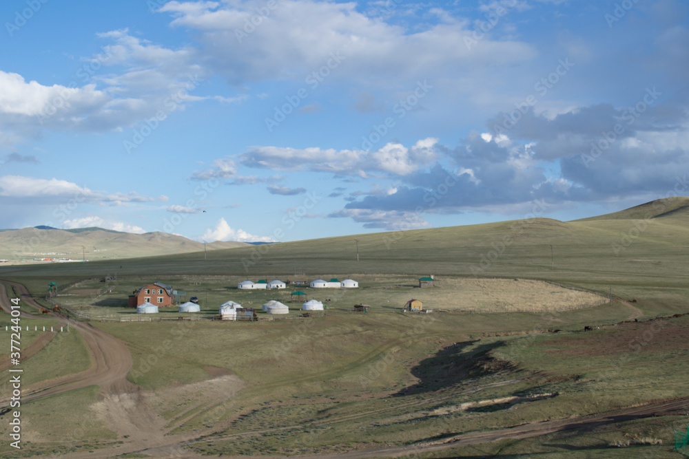 Ger camp and nature landscape in Mongolia