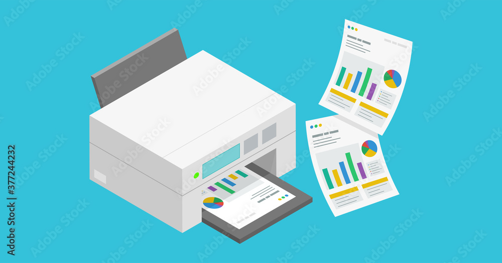 アイキャッチに使えるドキュメントを印刷するプリンターとプリント用紙のイラスト Stock Vector Adobe Stock