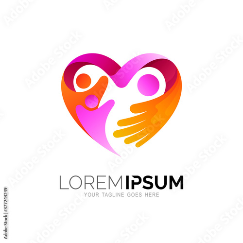 Family love care, charity and foundation logo vector, medical icon, valentine logo, hug icon, mom and baby logo template