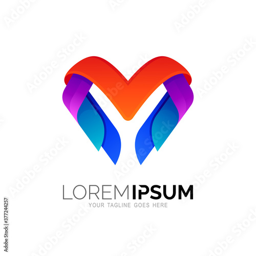 Love logo with letter M design colorful , 3d design