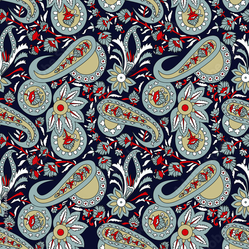 traditional Indian paisley pattern on navy background 