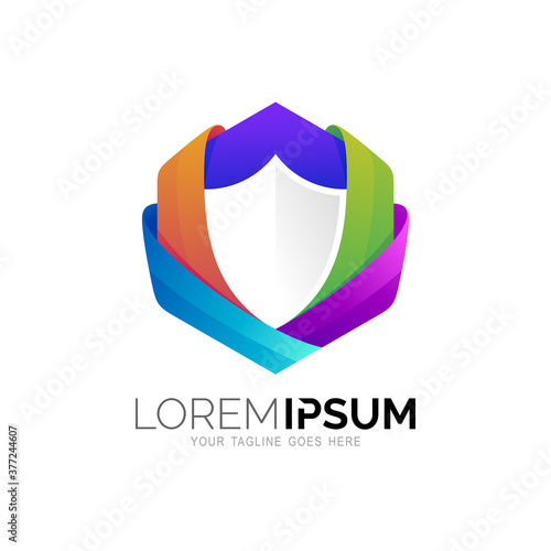Free Download Shield logo with hexagon colorful design template, Glossy icons - GFXLoad