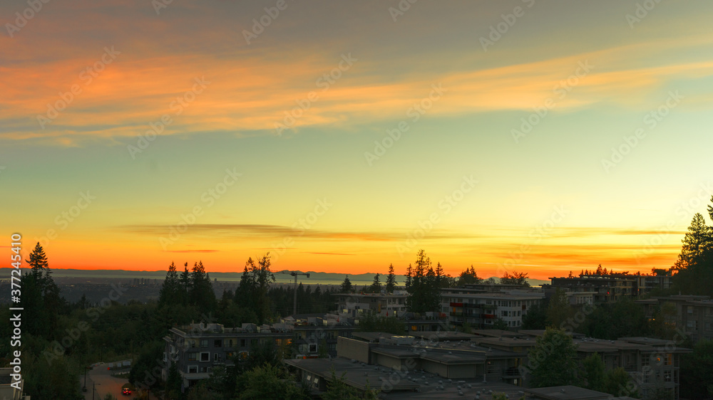 Tranquil residential community at sunset on Burnaby Mountain, BC Tranquil residential community at sunset on Burnaby Mountain, BC