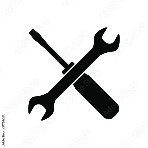 Vector icon of wrench and screwdriver, mechanic tools, repair tools isolated on white background.