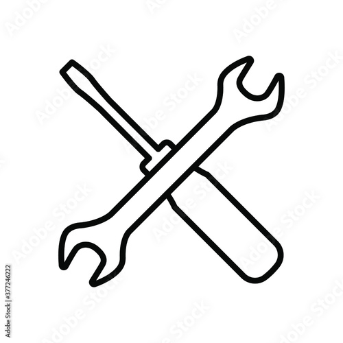 Vector icon of wrench and screwdriver, mechanic tools, repair tools isolated on white background.