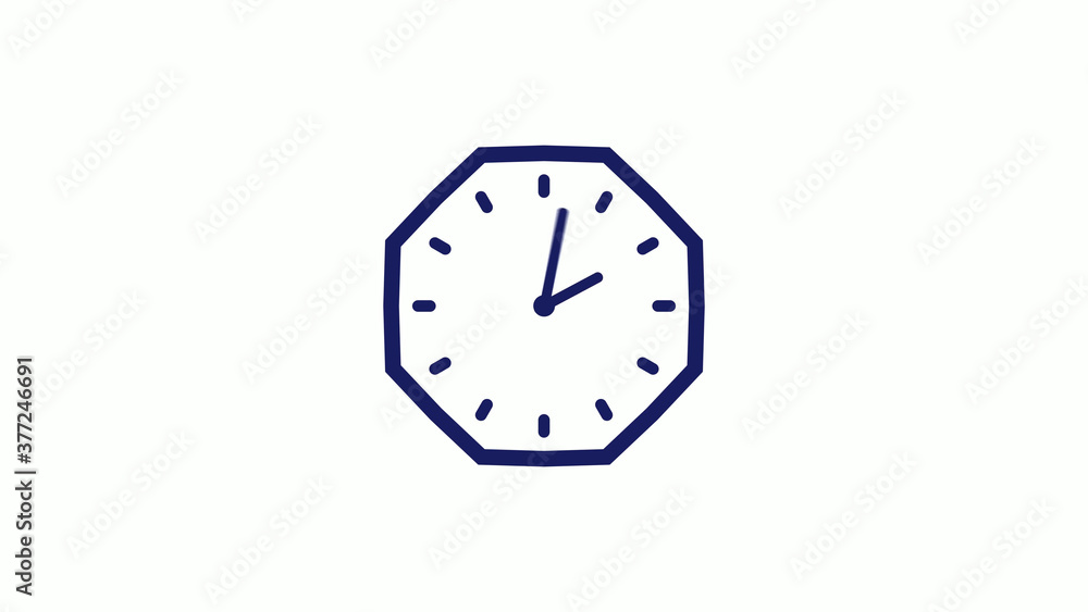 Blue dark counting down 12 hours clock icon on white background,clock icon