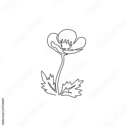 Single one line drawing beauty fresh viola hybrid plant for garden logo. Printable decorative pansy flower for home art wall decor poster print. Modern continuous line draw design vector illustration