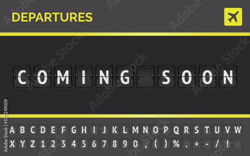 Vector Mechanical airport scoreboard for flights that are coming soon. Flight departure flip board with airplane sign