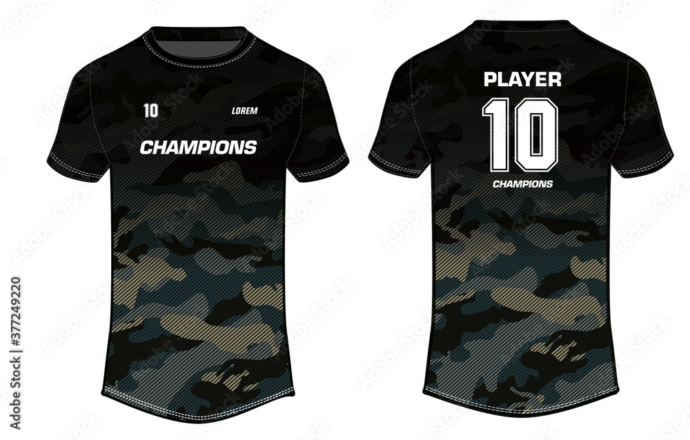 camouflage Sports t shirt jersey design template mock up uniform kit with front and back view Stock Vector Adobe Stock
