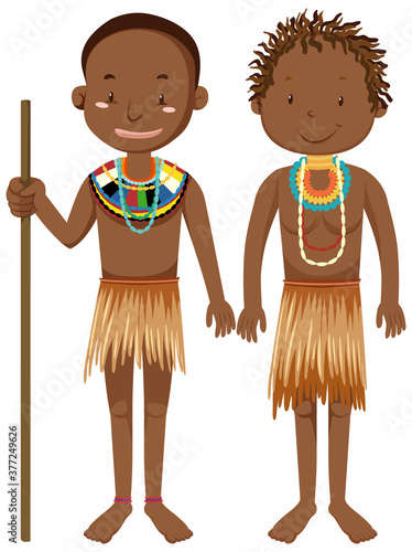 Ethnic people of African tribes in traditional clothing cartoon character