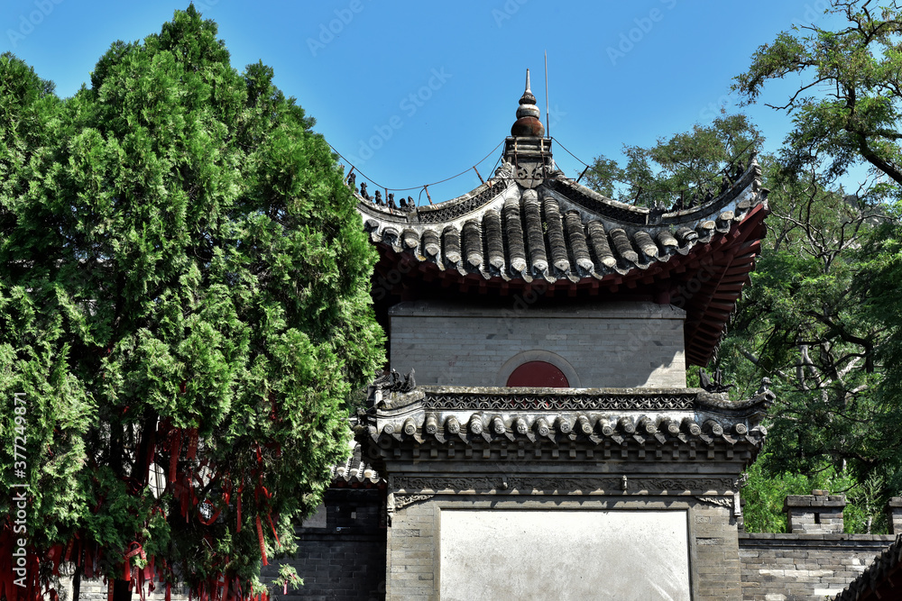 Ancient Chinese temple buildings in Dagushan, Donggang City, Liaoning Province, China