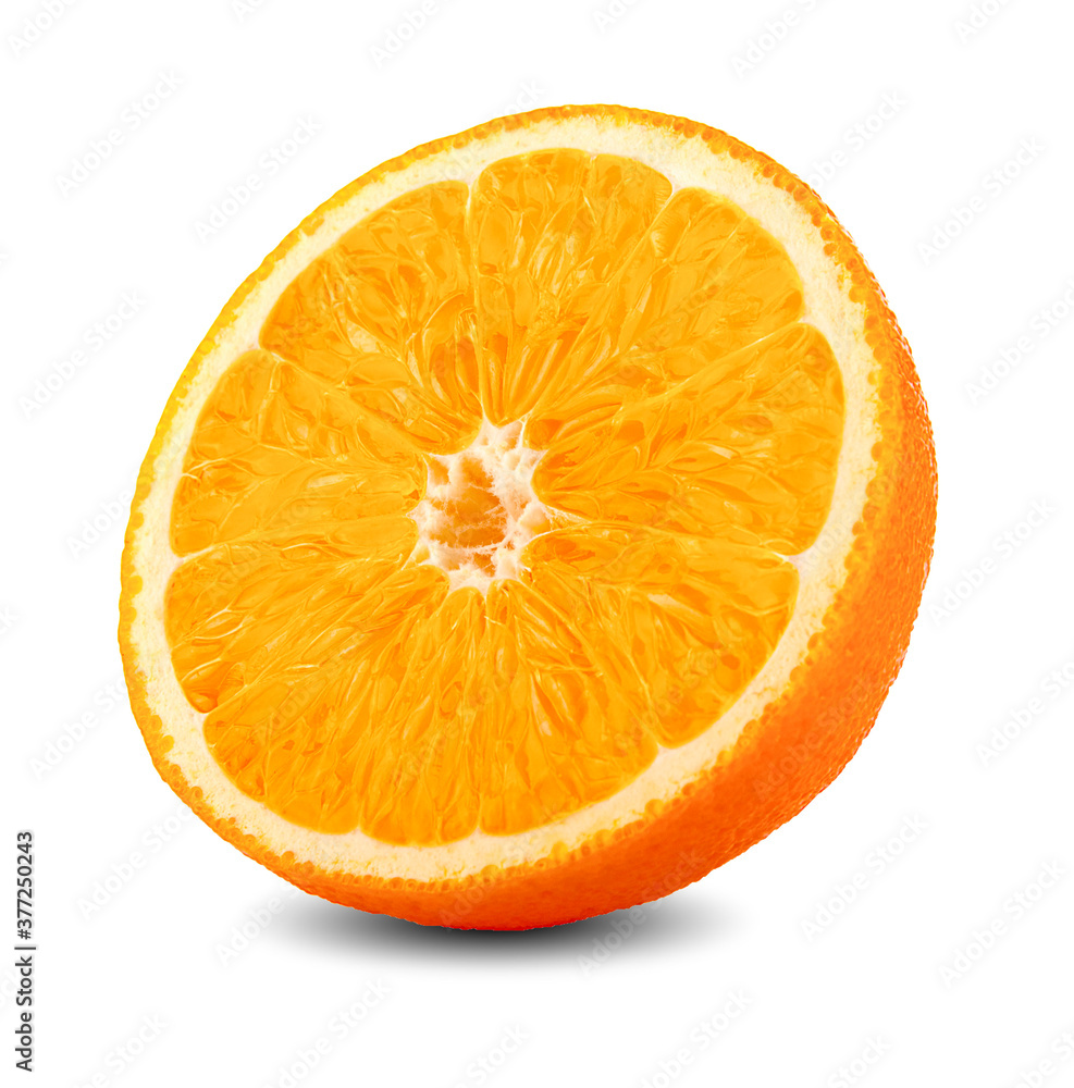Orange fruit slice on white background. File contains clipping path.