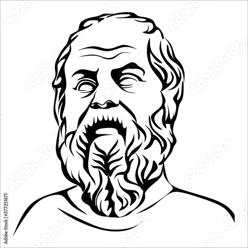 Socrates was a Greek philosopher from Athens in artline black and white