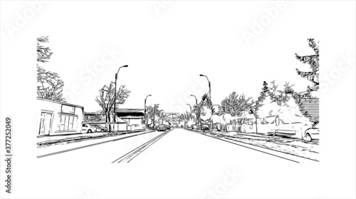 Building view with Landmark of Bacau is the main city in Bacau County, Romania. Hand drawn sketch illustration in vector.