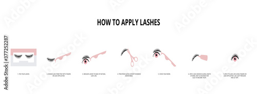 Explanatory poster how to apply false lashes vector illustration isolated.