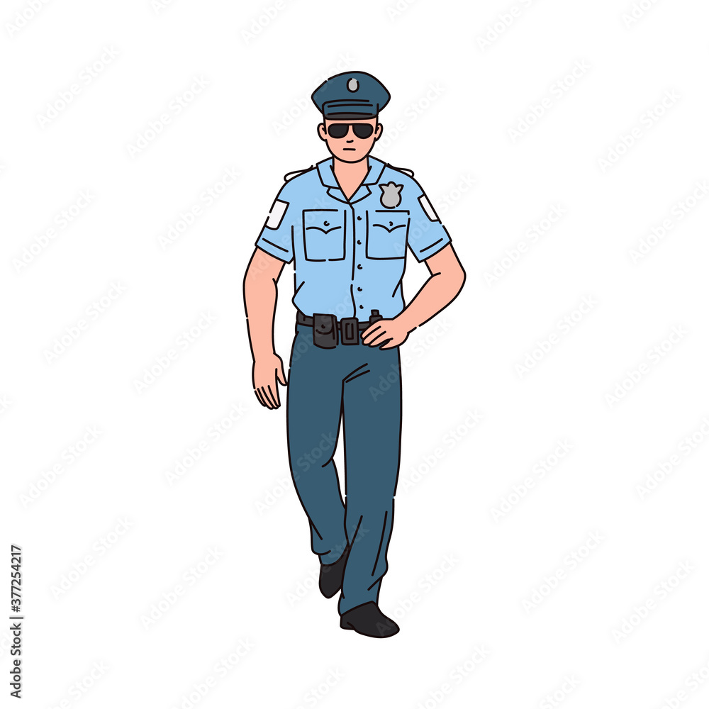 Policeman cartoon character in peaked cap sketch vector illustration isolated. Policeman cartoon character in peaked cap sketch vector illustration isolated.
