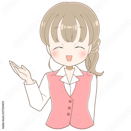 笑顔で手を差し出す女性社員