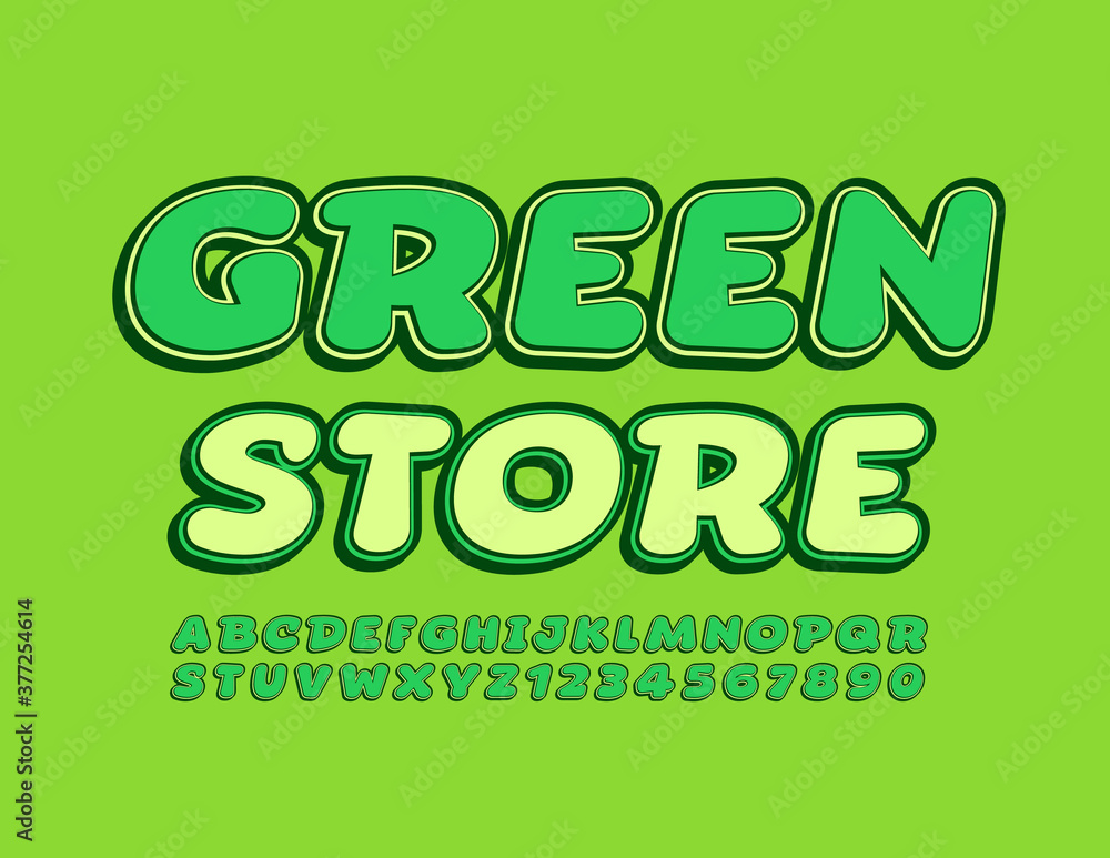 Naklejka premium Vector eco banner Green Sore. Trendy modern Font. Creative Alphabet Letters and Numbers set