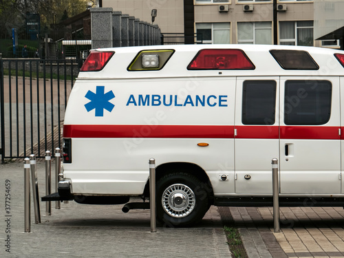 Ambulance car on the parking at hospital.
