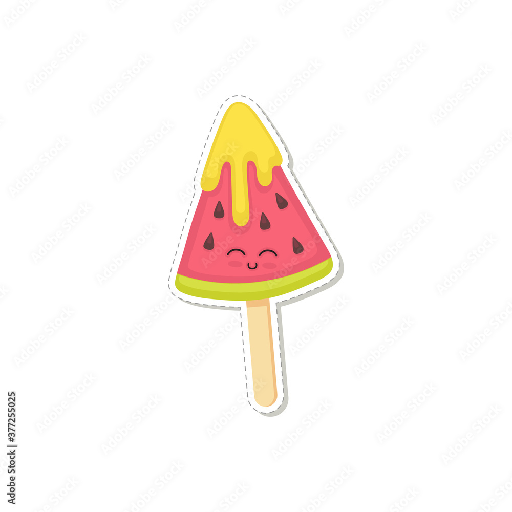 Ice cream in shape of watermelon sticker cartoon vector illustration isolated. Ice cream in shape of watermelon sticker cartoon vector illustration isolated.