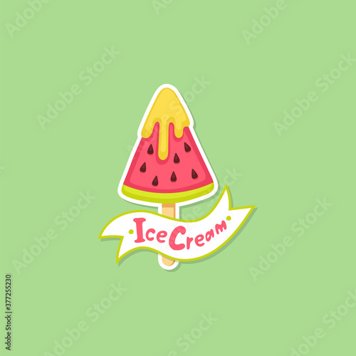 Illustration of fruit ice cream on a stick.