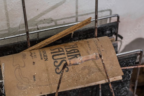 old notes on a music stand in a room