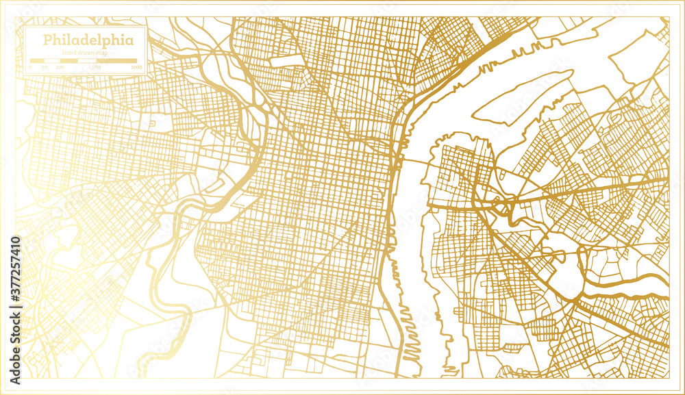 Philadelphia USA City Map in Retro Style in Golden Color. Outline Map.