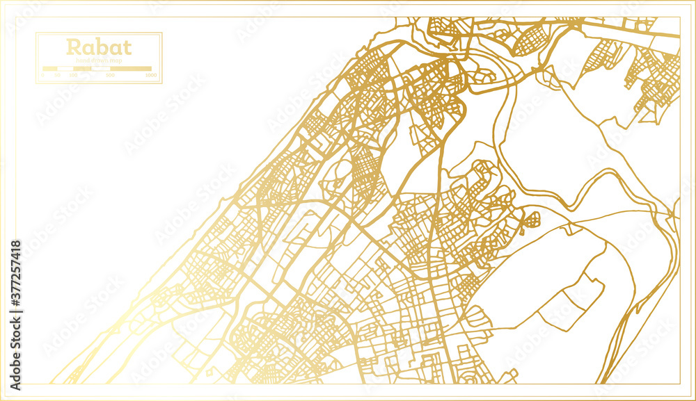 Obraz premium Rabat Morocco City Map in Retro Style in Golden Color. Outline Map.