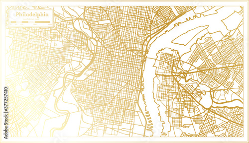 Philadelphia USA City Map in Retro Style in Golden Color. Outline Map.