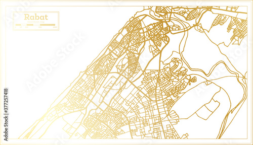 Rabat Morocco City Map in Retro Style in Golden Color. Outline Map.