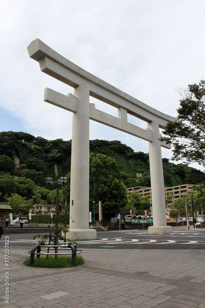 Big Torii gate of Terukuni Jinja Shrine in Kagoshima