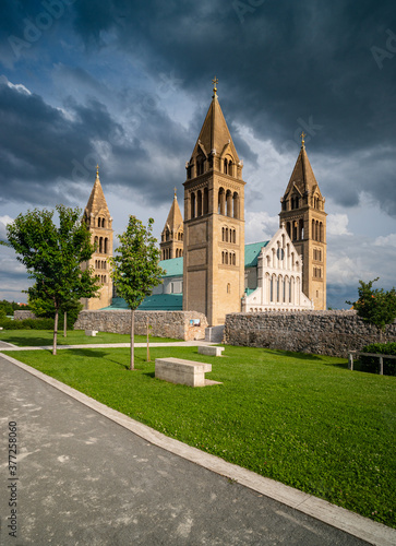 Pecs, Szekesegyhaz. with dramatic sky